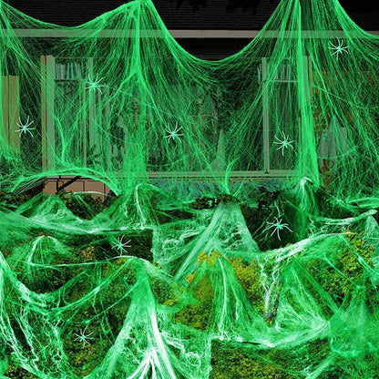 Luminous Spider Web,Stretchy Cobweb with Fake Spiders