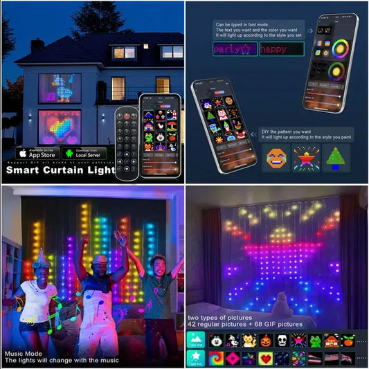 Smart Curtain 400 LED String RGB DIY Music Change Bluetooth App Display for Decor & Parties