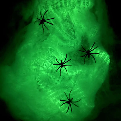 Luminous Spider Web,Stretchy Cobweb with Fake Spiders