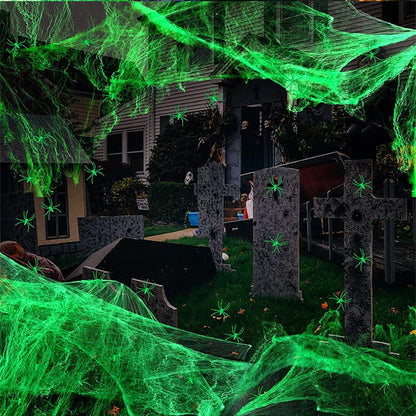 Luminous Spider Web,Stretchy Cobweb with Fake Spiders