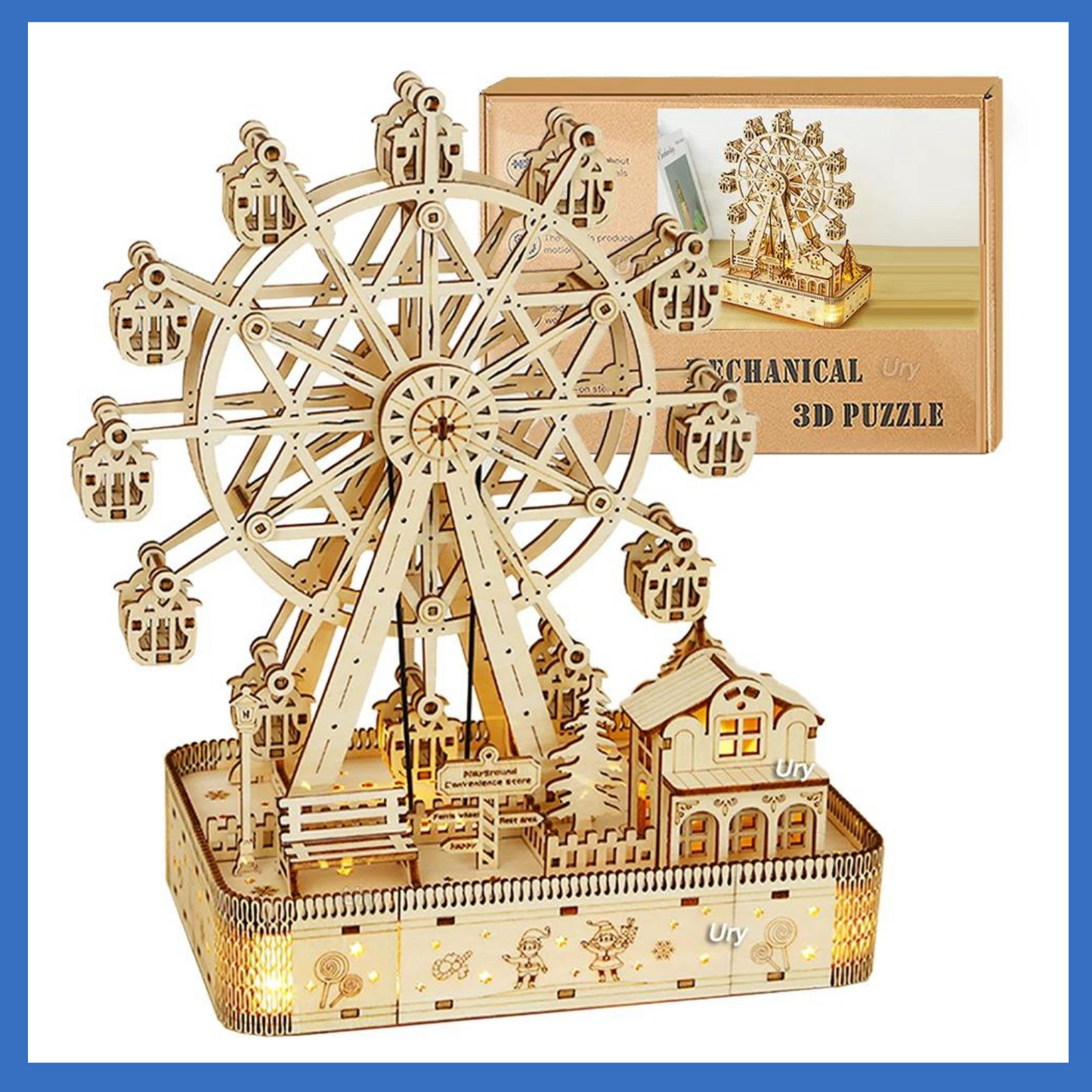 3D Wooden Puzzles Led Rotatable Ferris Music Wheel