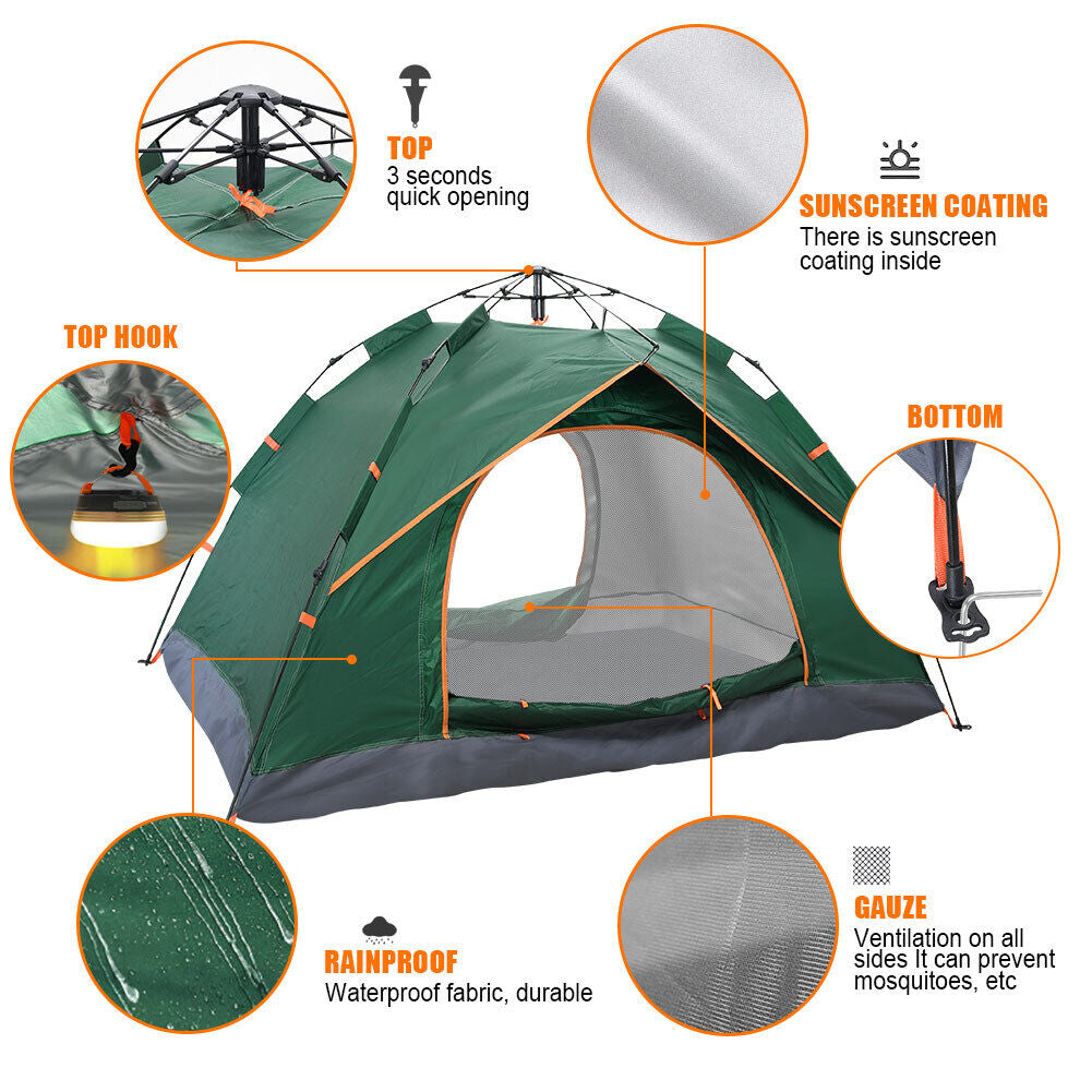 Camping Tent Waterproof Outdoor 2-3 Persons  Automatic Double Layer Pop up